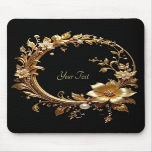 Tapis de souris à cadre orné de fleurs dorées