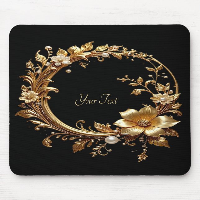 Tapis de souris à cadre orné de fleurs dorées (Devant)
