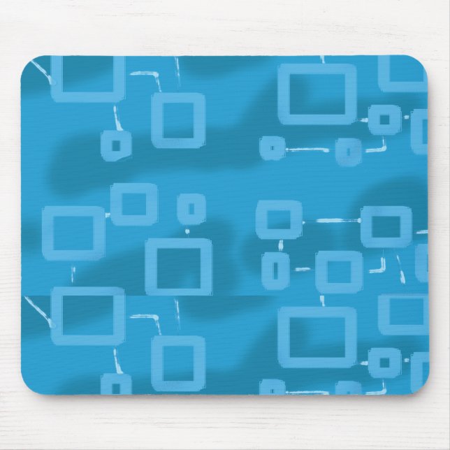 Tapis de souris à carrés géométriques bleu cyan cl (Devant)