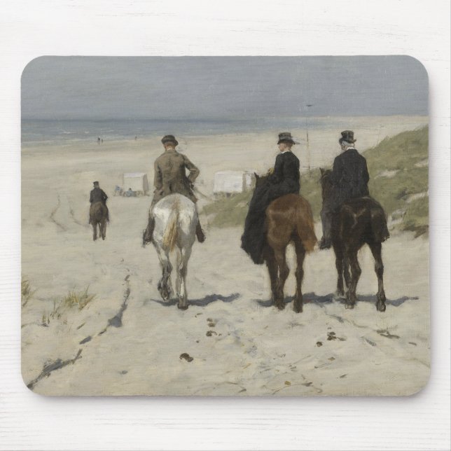 Tapis De Souris À cheval tour le long de la plage - art Mousepad (Devant)