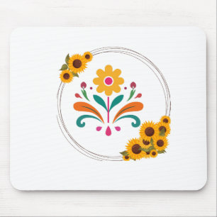 Tapis de souris à crête florale jaune d'art folklo