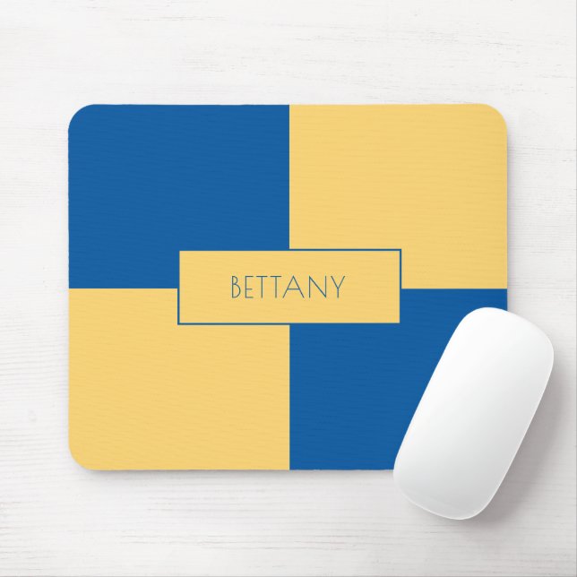 Tapis De Souris À damiers bleu et jaune moderne (Avec souris)