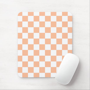 Tapis De Souris à damiers carré pêche orange blanc géométrique
