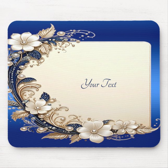 Tapis de souris à embellissement floral bleu blanc (Devant)
