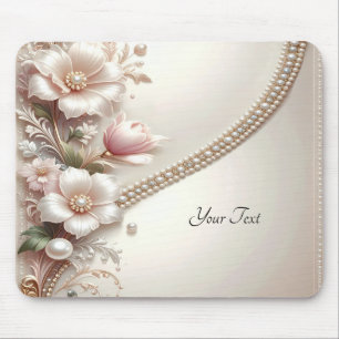 Tapis de souris à embellissements floraux et perlé