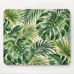 Tapis de souris à feuille de palmier vert tropical