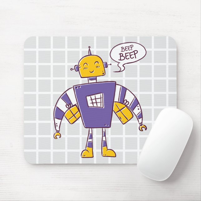 Tapis de souris à grille « Beep Beep » Robot Rétro (Avec souris)
