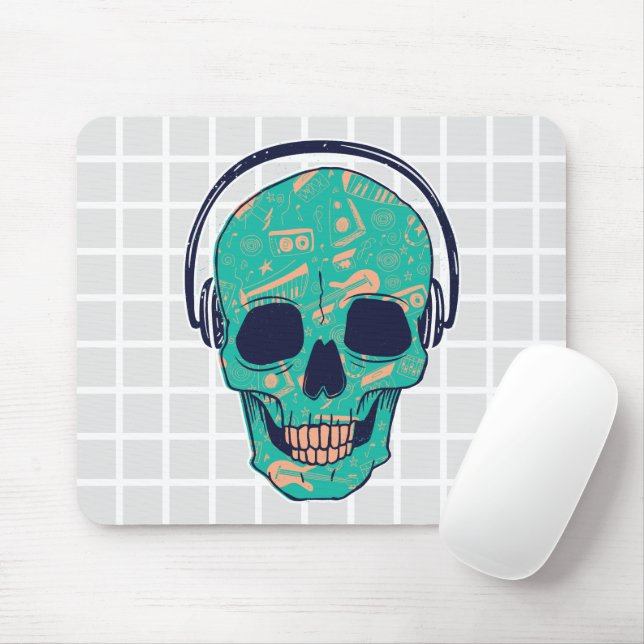 Tapis de souris à grille crâne musical avec casque (Avec souris)