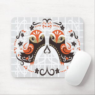 Tapis de souris à grille de hiboux d'art folkloriq
