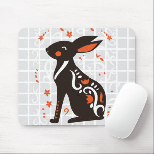 Tapis de souris à grille de lapin noir Art folklor