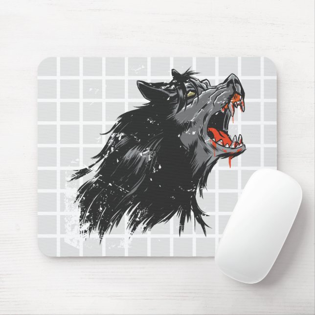 Tapis de souris à grille de loup féroce (Avec souris)