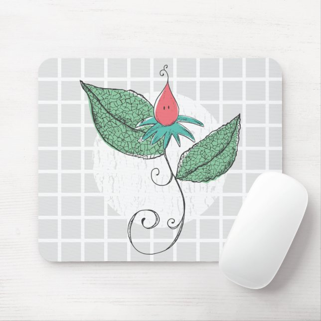 Tapis de souris à grille d'illustration florale et (Avec souris)