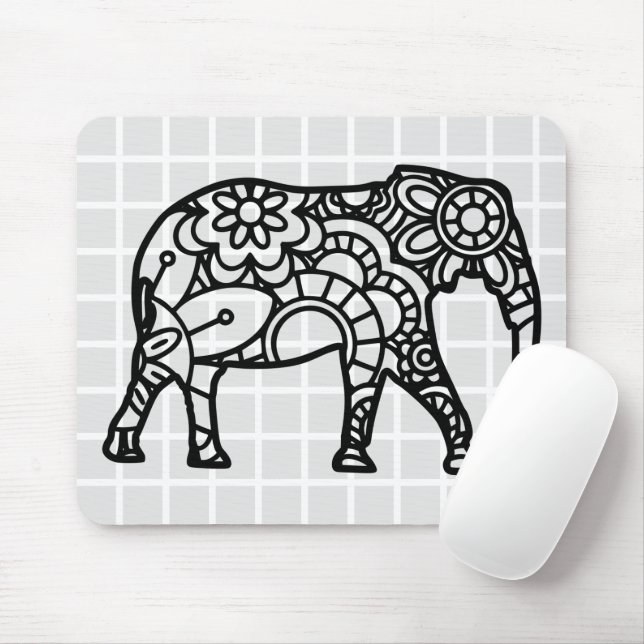 Tapis de souris à grille éléphant Mandala (Avec souris)