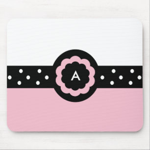 Tapis De Souris A : Monogramme A Mousepad rose et blanc pointillé
