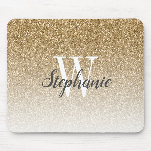 Tapis de souris à monogramme avec ombre dorée et f (Devant)