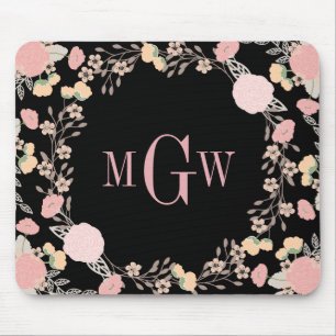 Tapis de souris à monogramme botanique floral joli