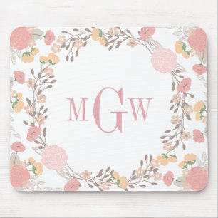 Tapis de souris à monogramme botanique floral joli