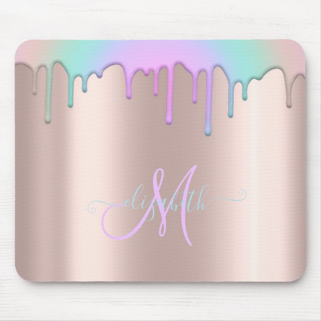 Tapis de souris à monogramme en or rose avec goutt (Devant)