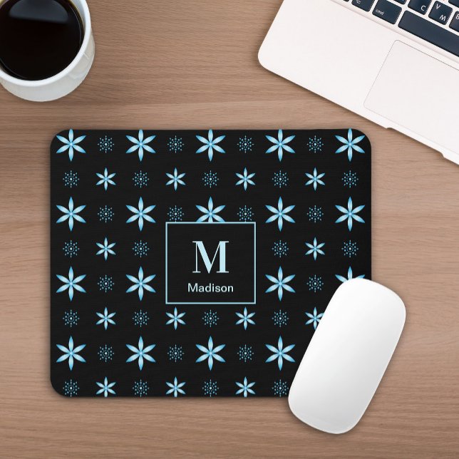 Tapis de souris à monogramme floral géométrique bl (Créateur téléchargé)