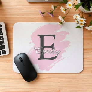 Tapis de souris à monogramme personnalisé Rose Pou