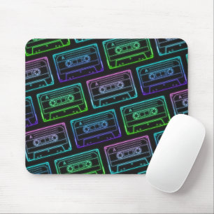 Tapis de souris à motif de cassette néon bleu vert