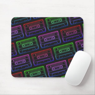 Tapis de souris à motif de cassette néon rouge ver