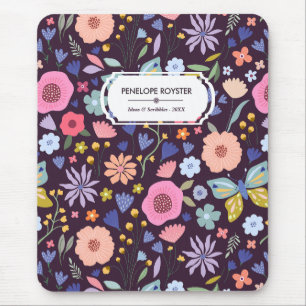 Tapis de souris à motif floral Pastels & Dark Plum