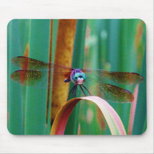 Tapis De Souris A teal Eyed Dragonfly with cattails