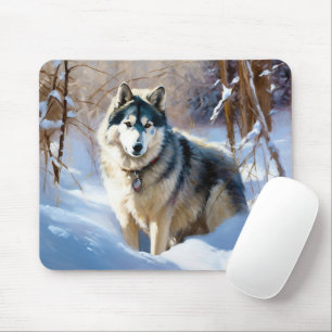 Tapis De Souris Aaskan Malamute Qu'il neige Noël