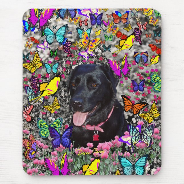 Tapis De Souris Abby dans les papillons - chien noir de (Devant)
