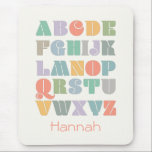 Tapis De Souris ABC Alphabet Nom personnalisé<br><div class="desc">Un design Alphabet coloré et rétro qui peut être personnalisé pour votre enfant. Inspiré par les polices de caractères rétro et le style boho, ce design peut être customisé avec le nom d'un enfant, un monogramme ou un autre texte. Couleurs neutres pour le genre ; violet, vert, orange, jaune, turquoise,...</div>