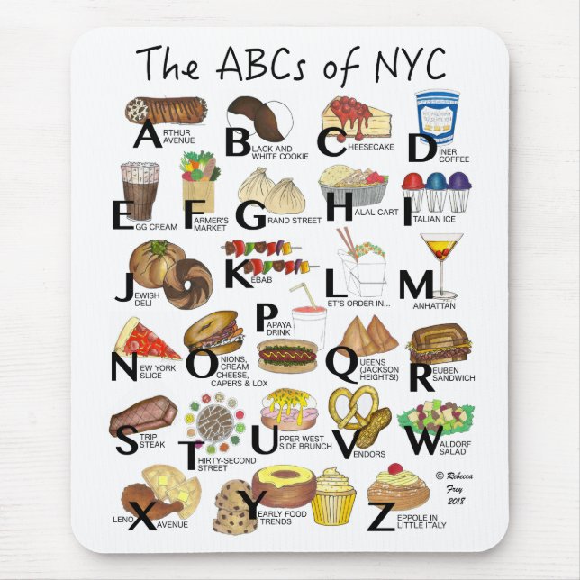 Tapis De Souris ABC de NYC Iconic New York City Foods Alphabet (Devant)