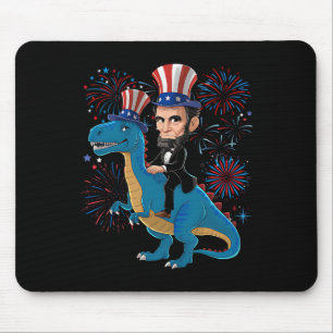 Tapis De Souris Abe Lincoln à cheval sur un dinosaure drôle 4 juil