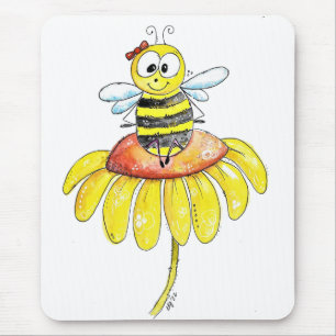 Tapis De Souris Abeille blanche mignonne sur une fleur