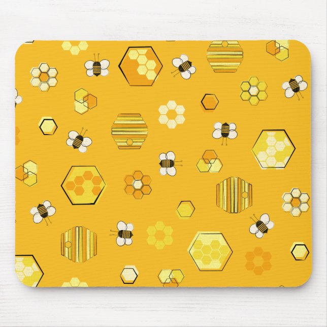Tapis De Souris Abeille de miel jaune du milieu du siècle rétro (Devant)