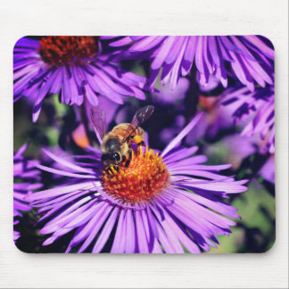 Tapis De Souris Abeille De Miel Sur Fleur D'Aster Violet