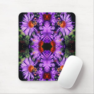 Tapis De Souris Abeille De Miel Sur Fleur D'Aster Violet Abstrait