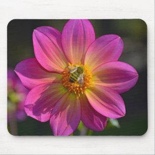 Tapis De Souris Abeille de miel sur fleur de dahlia rose