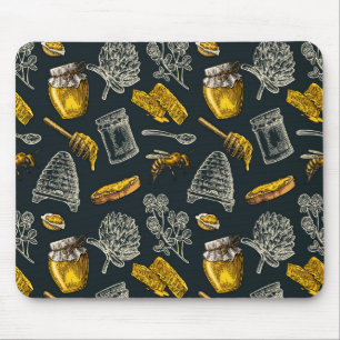 Tapis De Souris Abeille miel foncé ruche jaune vintage naturel
