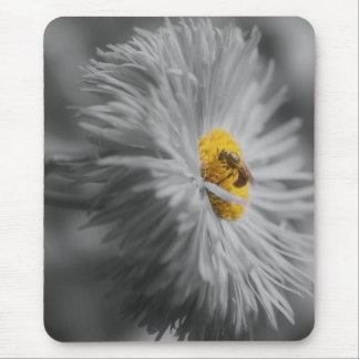 Tapis De Souris Abeille minuscule sur la fleur gros plan noir blan