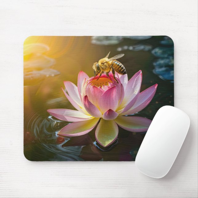 Tapis De Souris Abeille sur fleur de lotus (Avec souris)