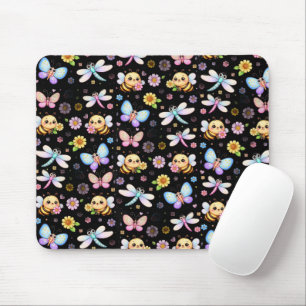 Tapis De Souris Abeilles, libellules et papillons Kawaii Art