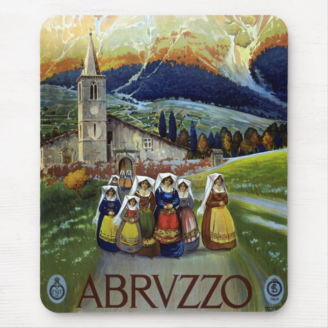 Tapis De Souris Abruzzes Italie Art de l'affiche de voyage vintage (Devant)
