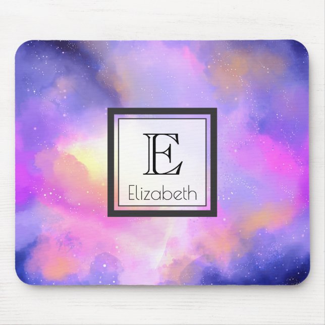 Tapis De Souris Abstract Clouds in Purple Pink and Yellow Monogram (Devant)
