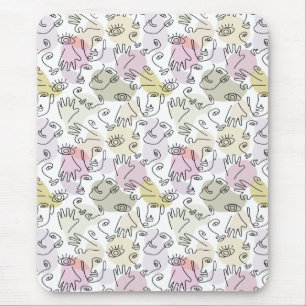 Tapis De Souris Abstract Face Finger Doodle Line Art