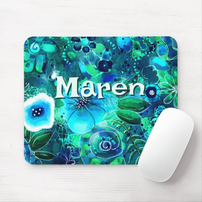 Tapis De Souris Abstract Floral Teal Blue Green Personalized (Avec souris)