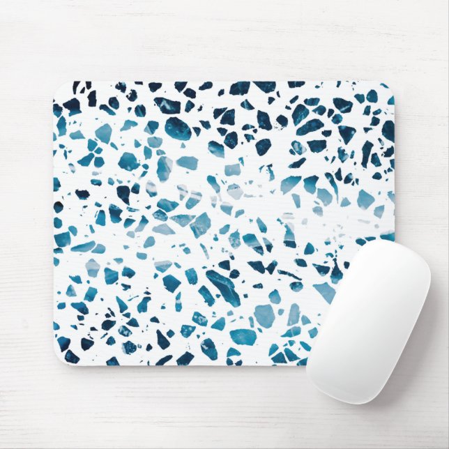 Tapis De Souris Abstract Terrazzo Mosaic Navy & Light Blue Pattern (Avec souris)
