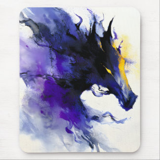 Tapis De Souris Abstract Watercolor Black Horse Portrait