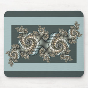 Tapis De Souris Abstrait Beige clair Bleu Fractal Art Spirales