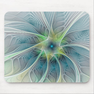 Tapis De Souris Abstrait bleu vert fractal Art Imaginaire
